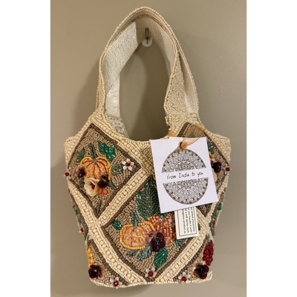 New Viral Fall Pumpkin, Top Handle Beaded Bag Made In India